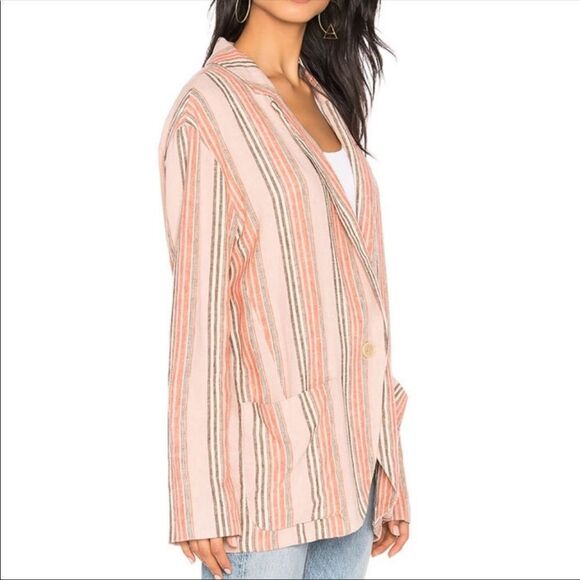 FREE PEOPLE | Simply Stripe Slouchy Boyfriend Style Blazer Linen Oversized Small - Picture 2 of 13